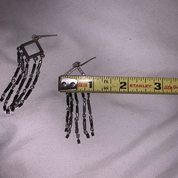 VINTAGE Silver Dangly Square Cutout Earrings - Picture 4 of 4